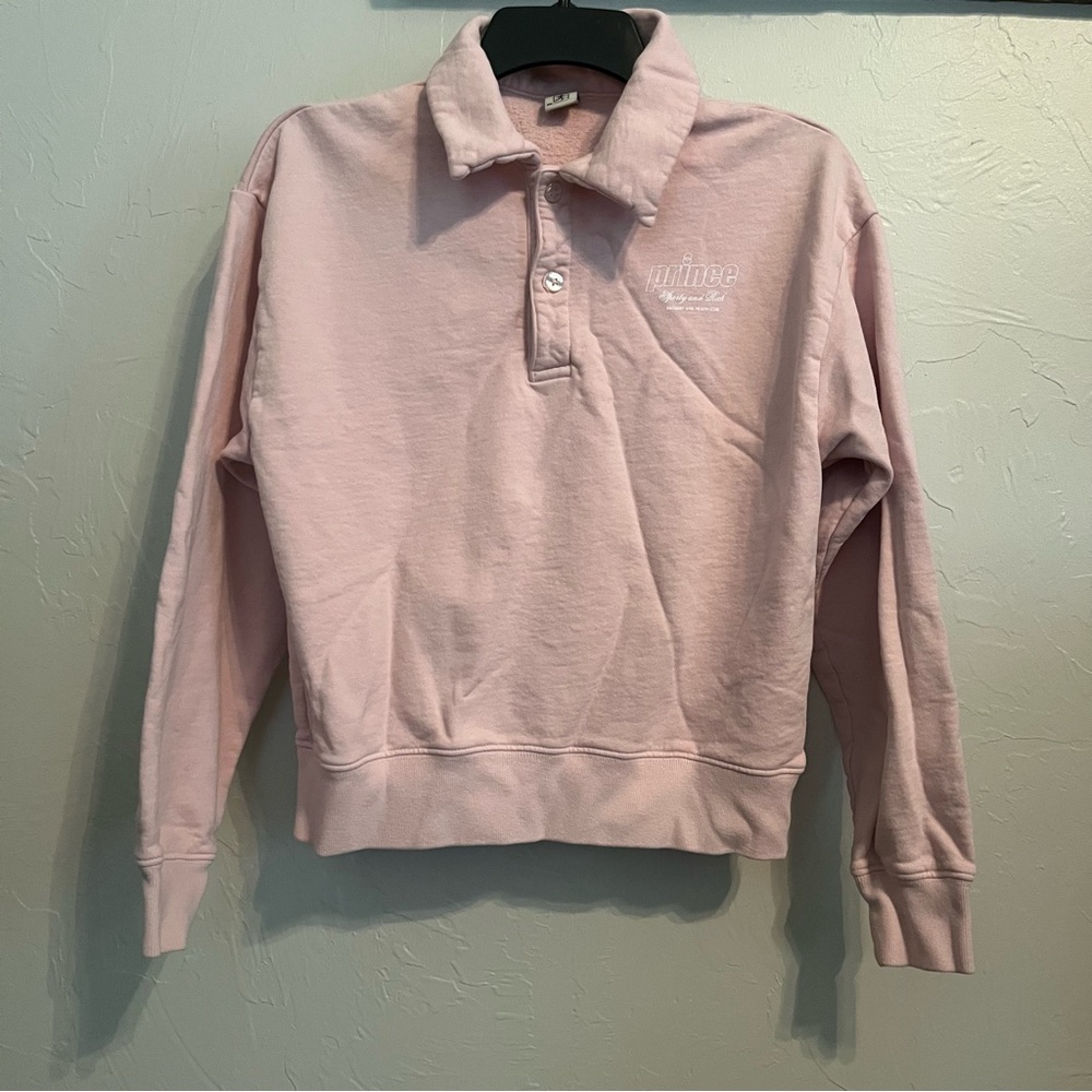 SPORTY & RICH x Prince Racquet and Health Club Polo in Baby Pink/White Sz XS - Picture 4 of 12